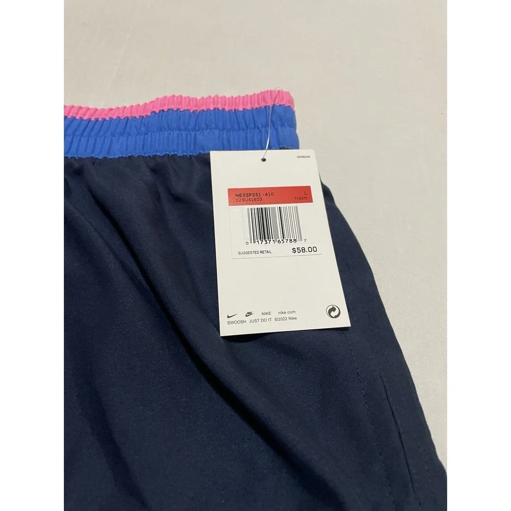 Nike Swim Men's Large Swim Trunks Navy Blue Pink Mesh Lined NWT NESSF551-410